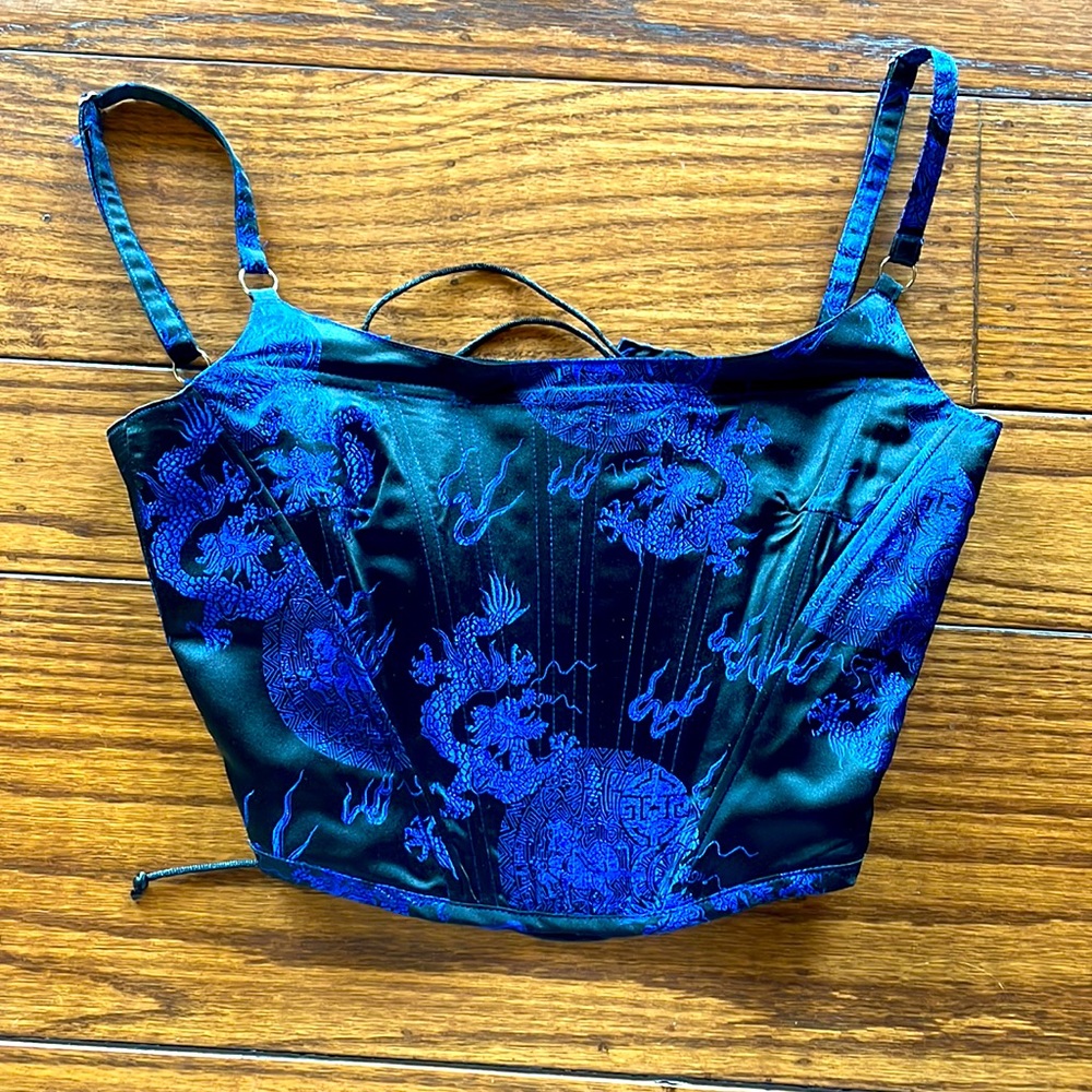 Black and blue medium dragon corset from DollsKill
